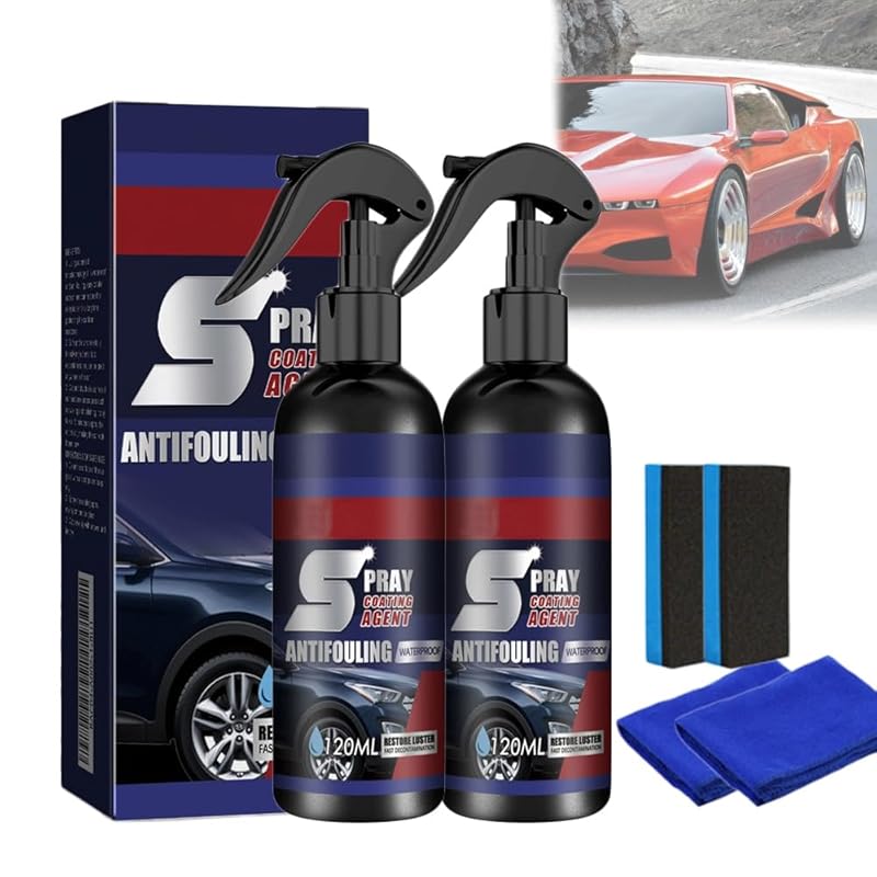 Car Spray, Ceramic Polish, 3 in 1 Ceramic Car Coating Spray, Multi Functional Coating Renewal Agent, Scratch Quick Repair, Fast-Acting (2set)