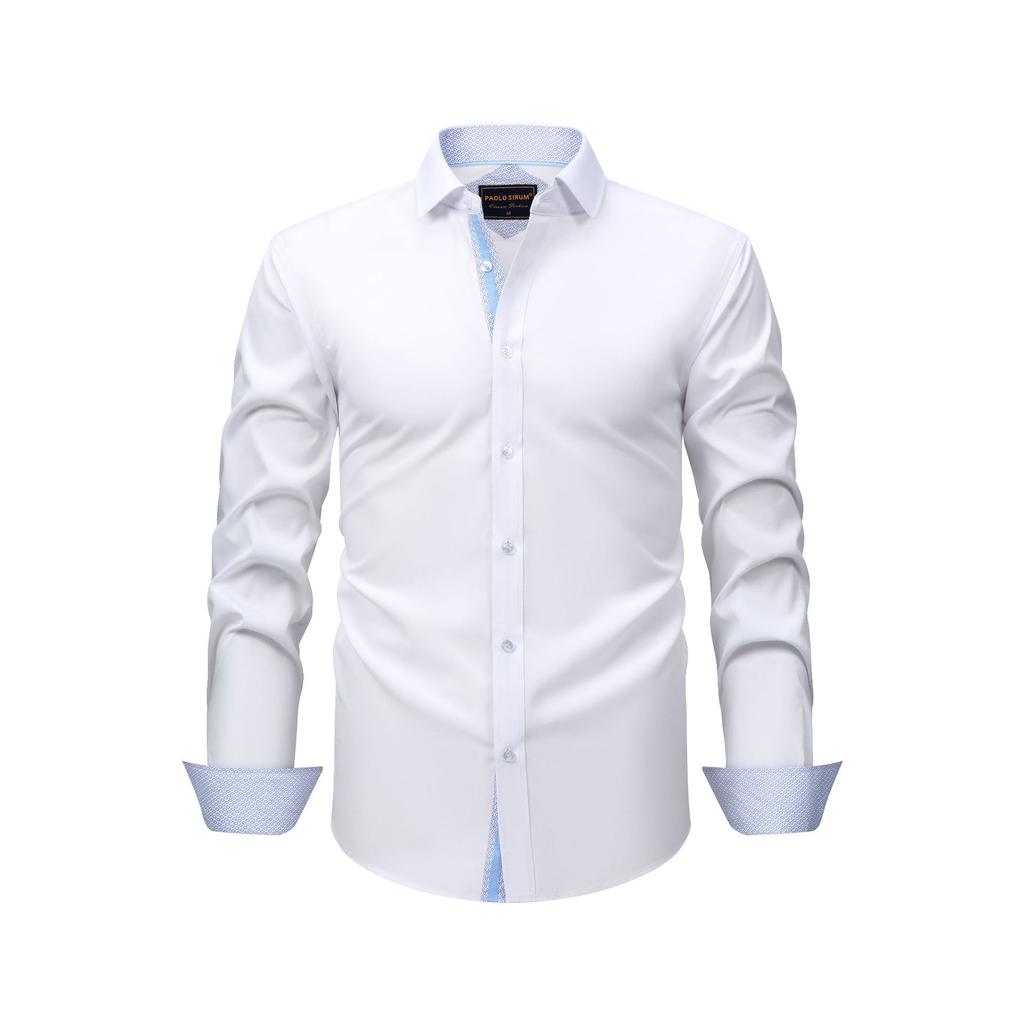 Košile s čtyřsměrně elastickými dlouhými rukávy a klopami pro pánské košile pro pánské ležérní všestranné košile