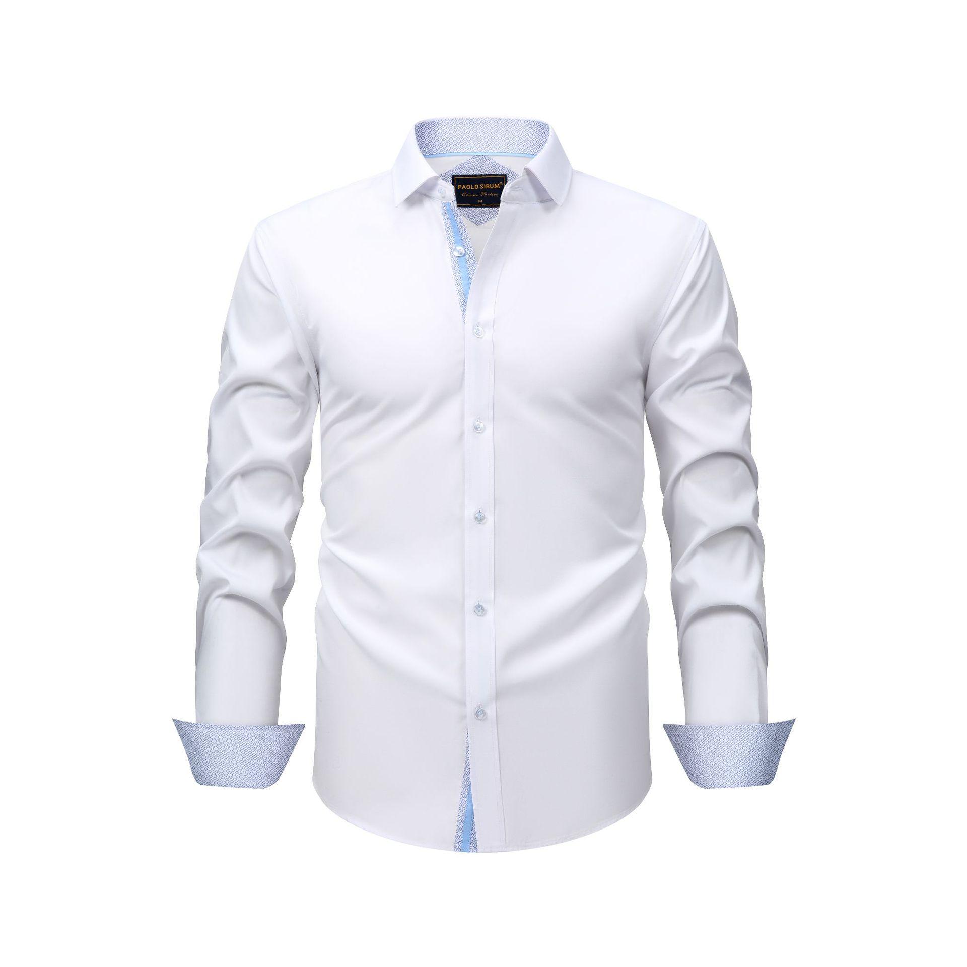 

Shirt with Four-sided Elastic Long-sleeved Lapels for Men s Shirts for Men s Casual Versatile Shirts XXL білий