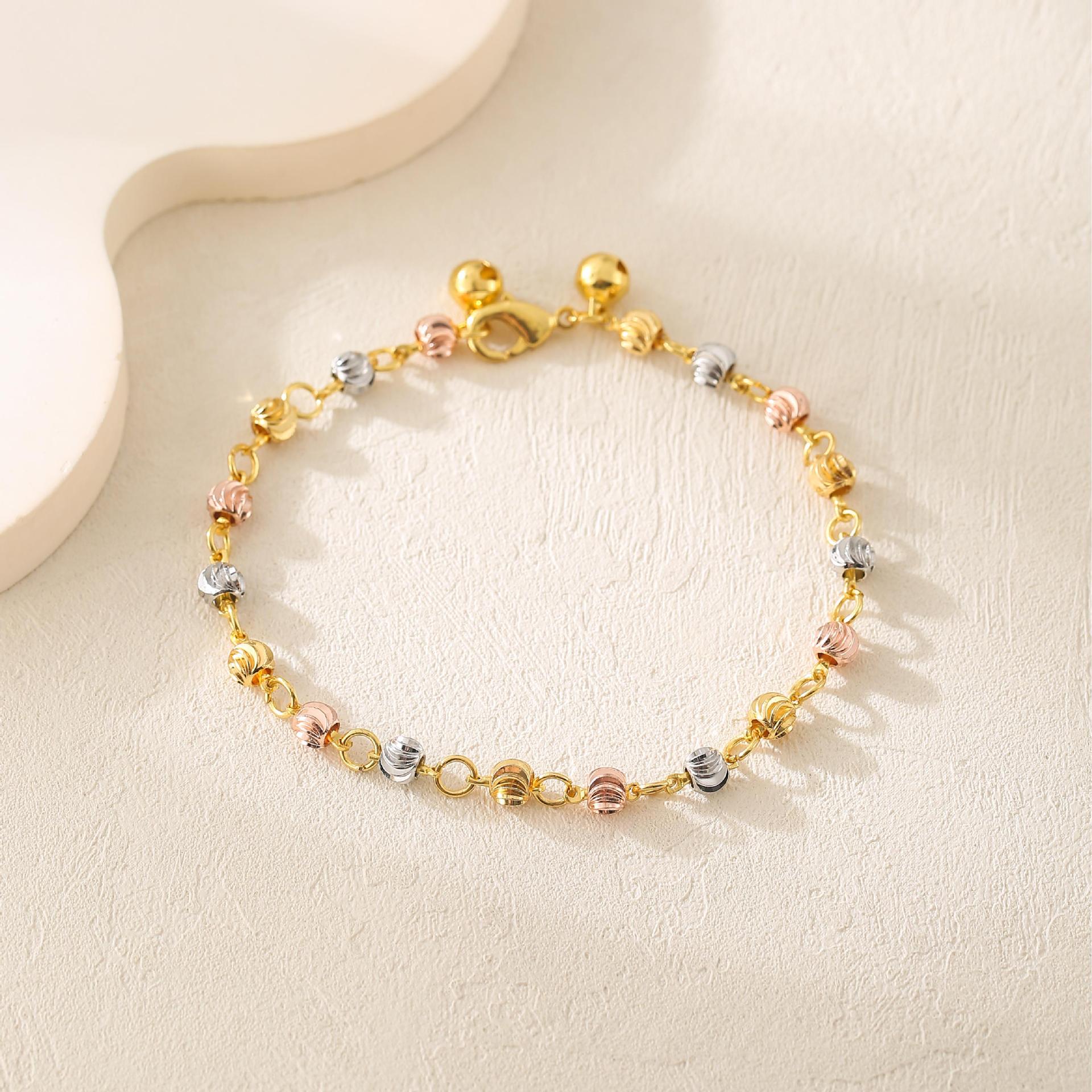 

Triple Color Textured Beaded Bracelet Adjustable Link Chain for Women Girls, Fashion Jewelry Gift for Birthday Christmas золотой