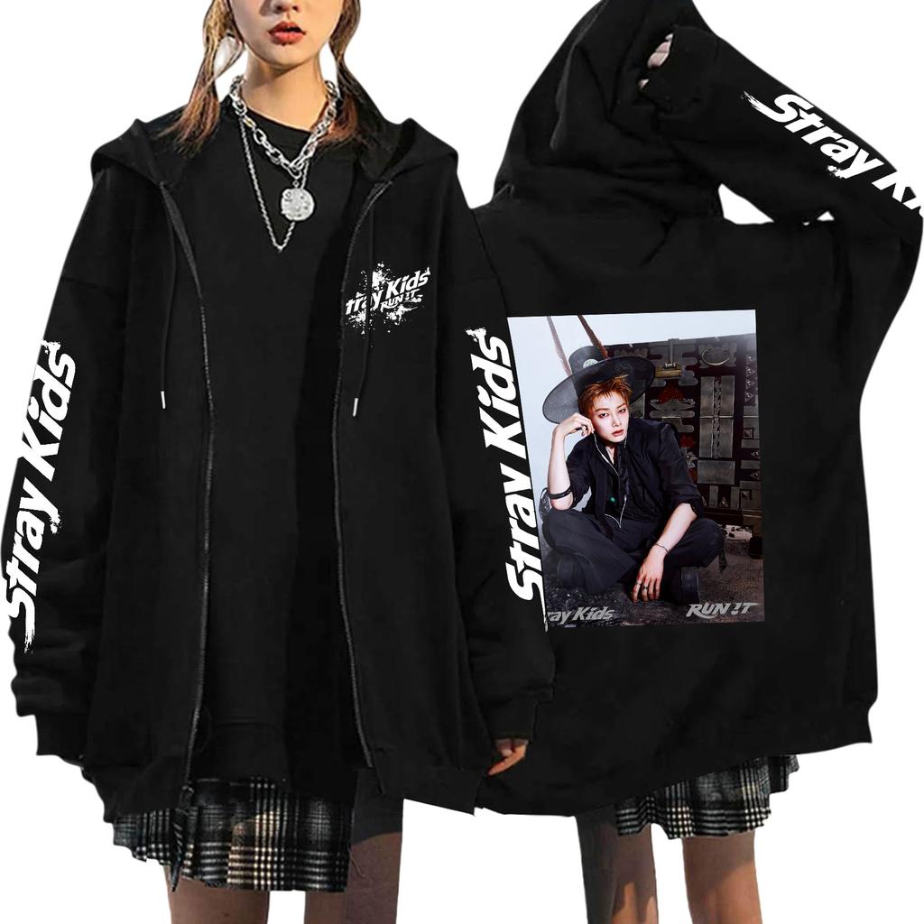 Graphic Print Loose Fit Zip Up Hoodie for Casual Streetwear