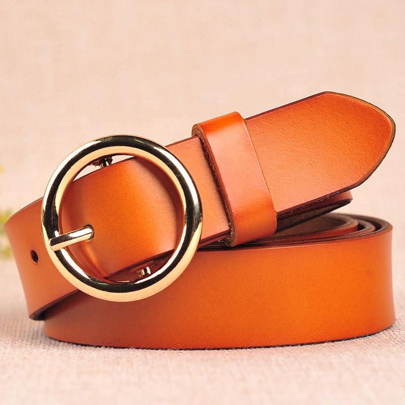 Fashionable Vintage Women's Leather Belt Made Of Genuine Cowhide With Round Buckle For Stylish Outfits And Everyday Wear