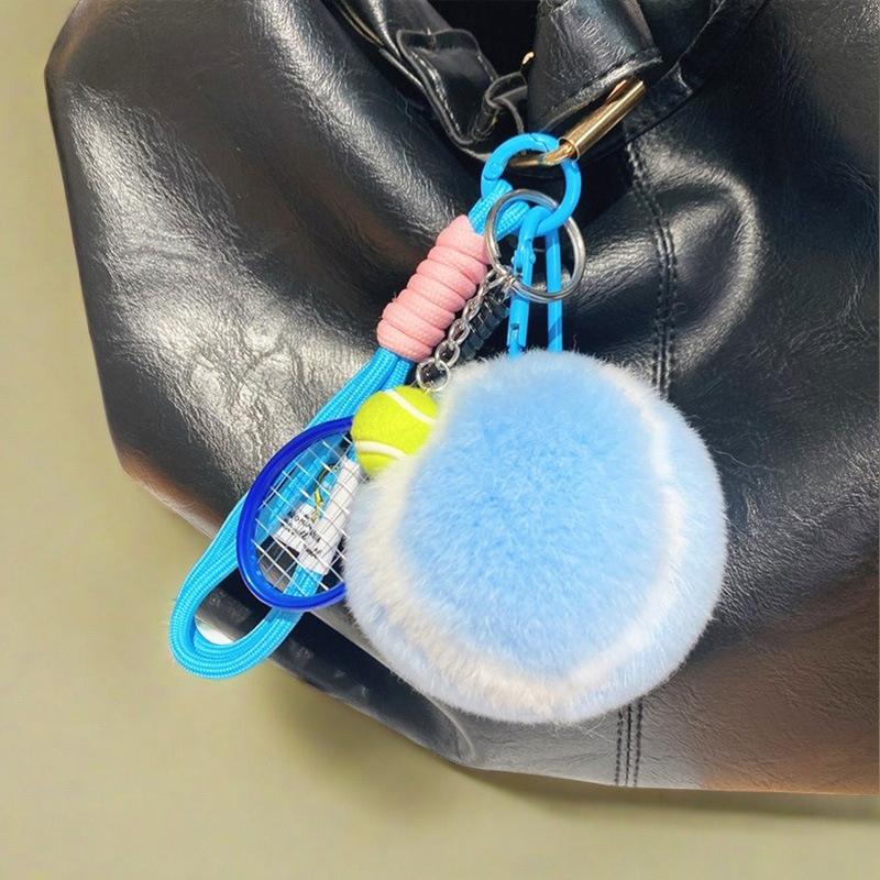 1 Piece Backpack Hanging Anti Lost Rex Rabbit Fur Keyrings Trinket Jewelry Tennis Keychain Plush Tennis Ball Pendant