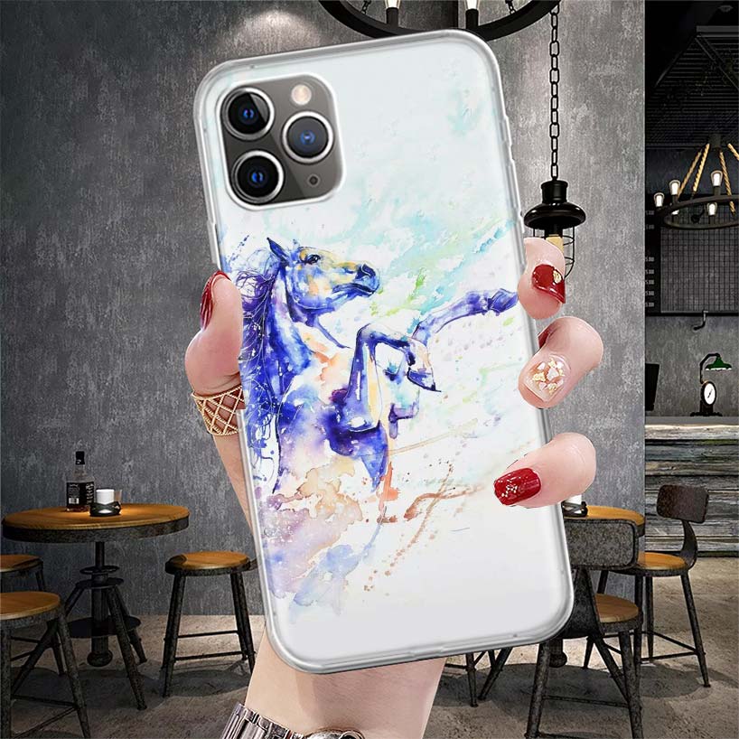 Animal Oil Painting Horse Soft Phone Case For IPhone 11 17 Air 16E 16 Pro Max 15 + 14 Plus 13 Mini 12 Apple 7 SE 8 Fundas Coque
