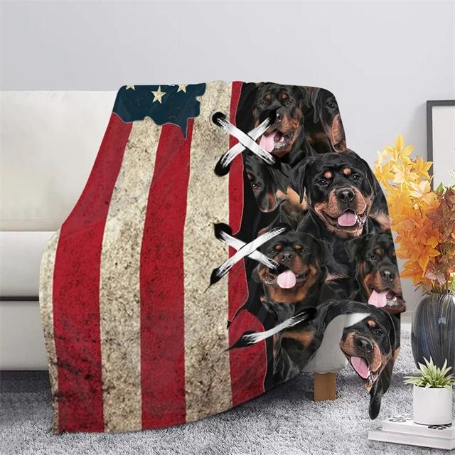 Grey Flannel Fleece Blanket and Throws for Sofa Winter Warm Bedding German Rottweiler Print Thin Quilts for Office Nap Blankets