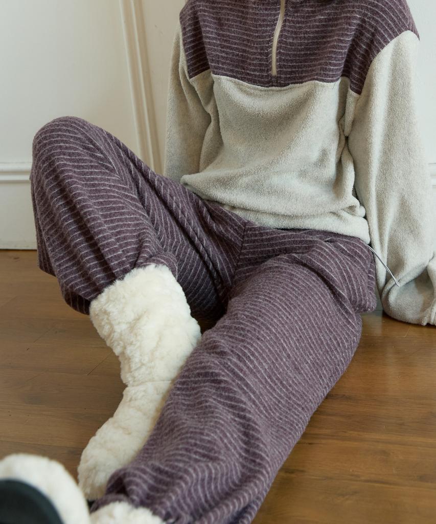 WIOE Stripe Fleece Banding Pants_Purple