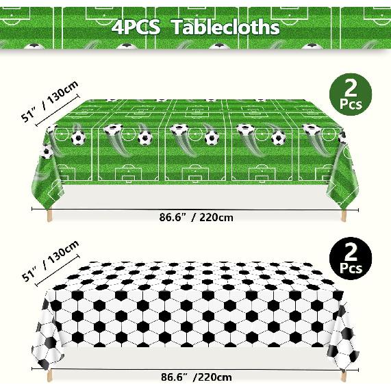 4 Pack Green Soccer Party Tablecloths, 87x51 inches, Rectangular Plastic Table Covers, Stain Resistant, Perfect for Boys Birthday Parties