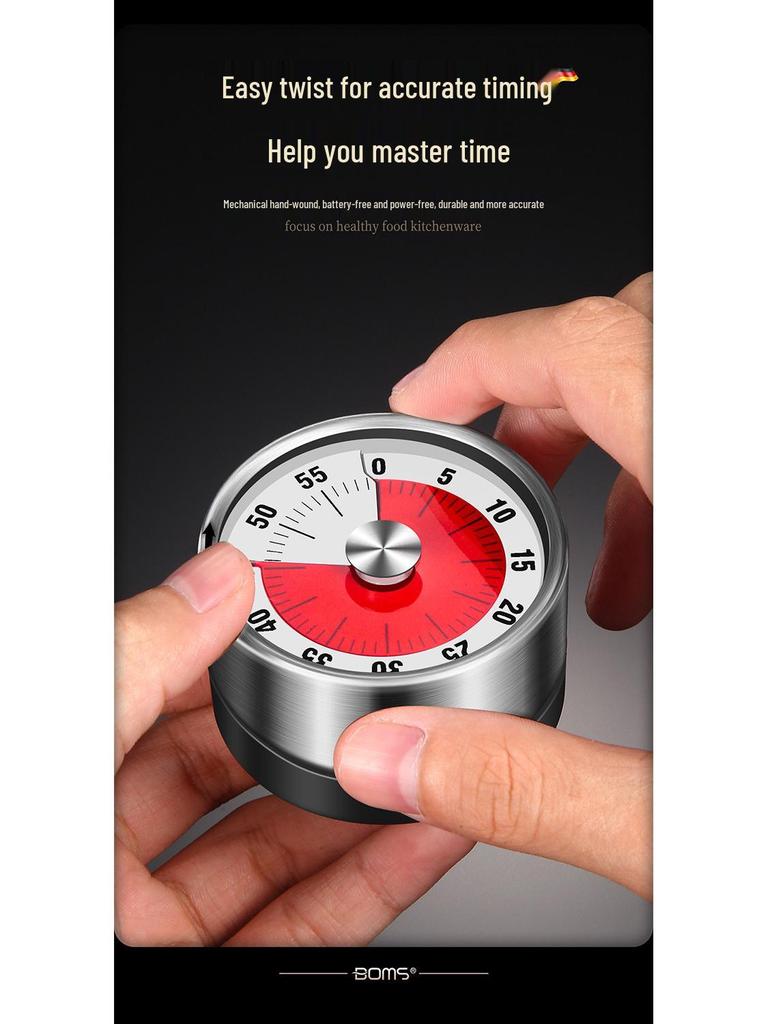 Stainless Steel Magnetic Kitchen Timer: Rotating Mechanical Countdown