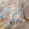 2024 Autumn Korean Style Girls' Rabbit Knit Cardigan & Sweater Set