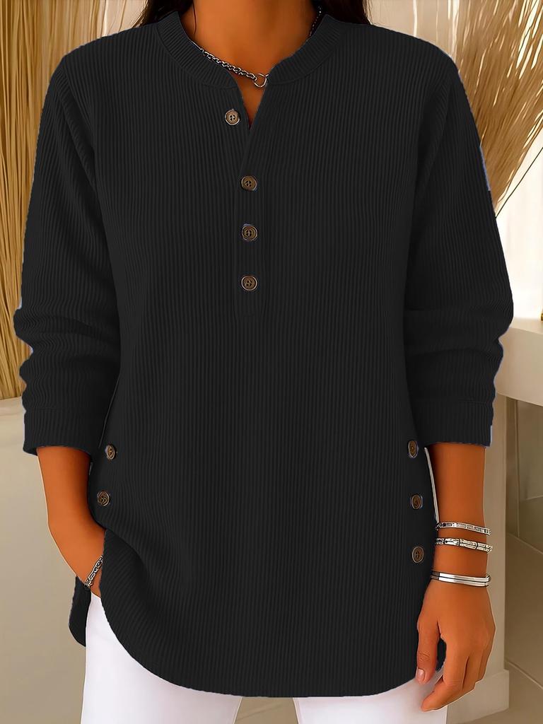 European & American Solid Corduroy V-Neck Long Sleeve Women's Top, Autumn Winter 2025.