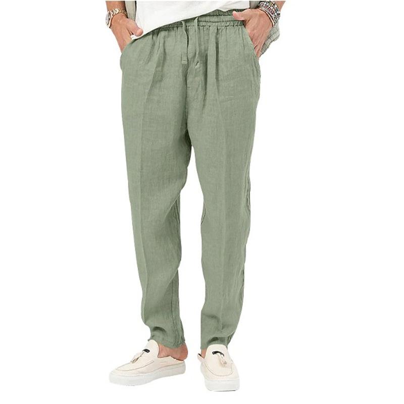 Men's Linen Beach Trousers with Drawstring Elastic Waistband Solid-Coloured Comfortable Breathable Casual Everyday Long Trousers