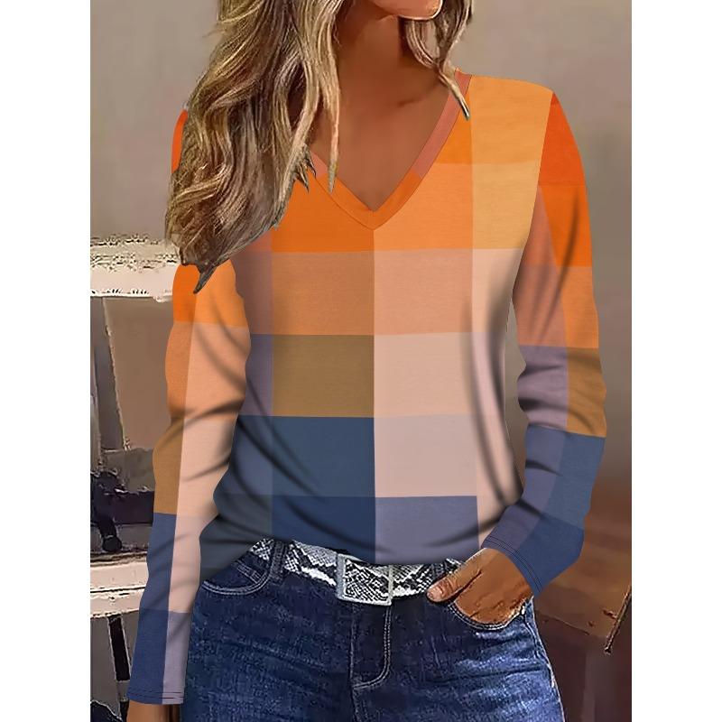 Autumn Ladies 3D Color Animal Print V-Neck Long Sleeve