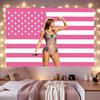 Pink American Flag Girl Tapestry, Blonde Pop Star Wall Hanging for Bedroom Dorm Decor