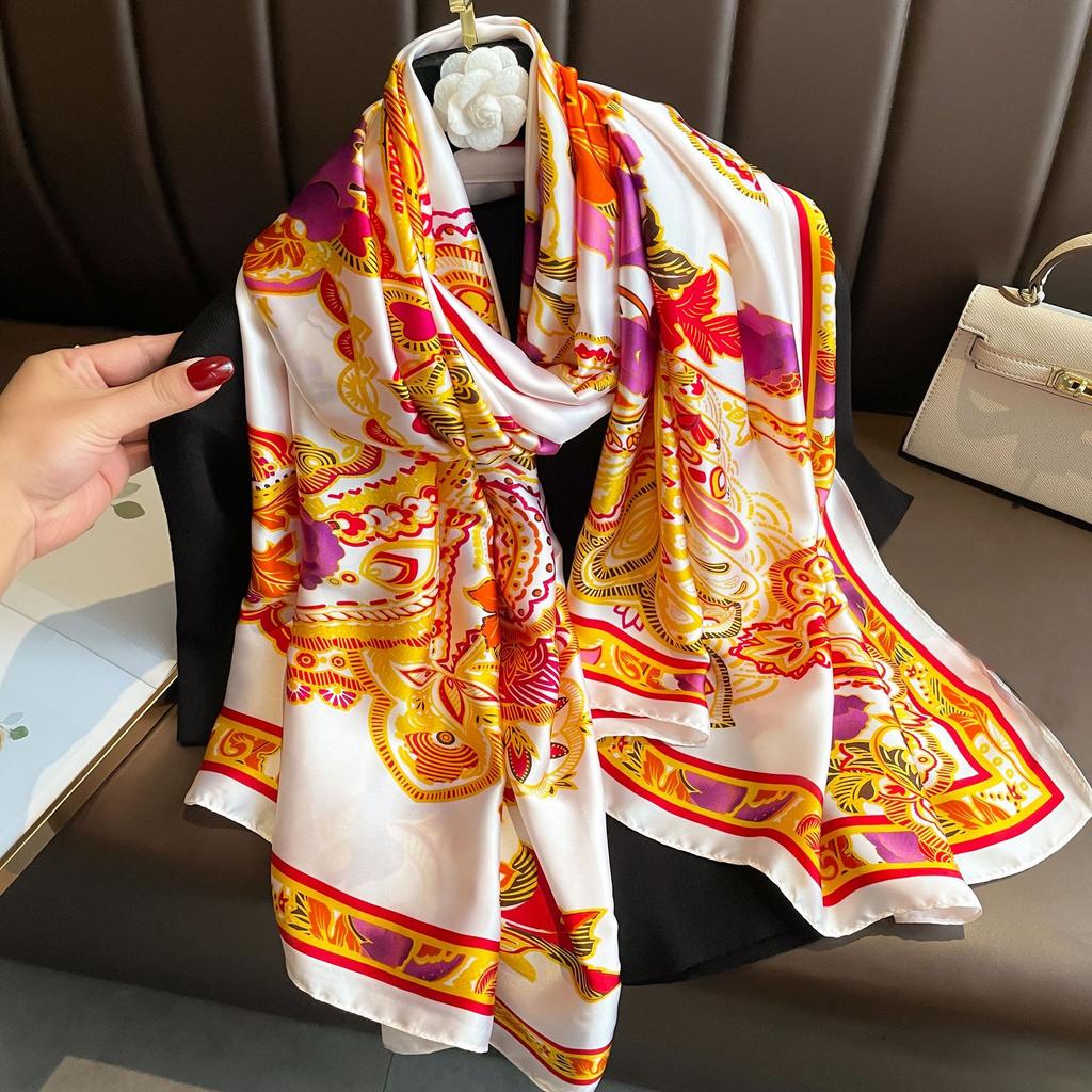 Literary Retro Cashew Totem Printing Silk Scarf Lijin Satin Long Silk Scarf Elegant Temperament Ladies Thin Section Shawl