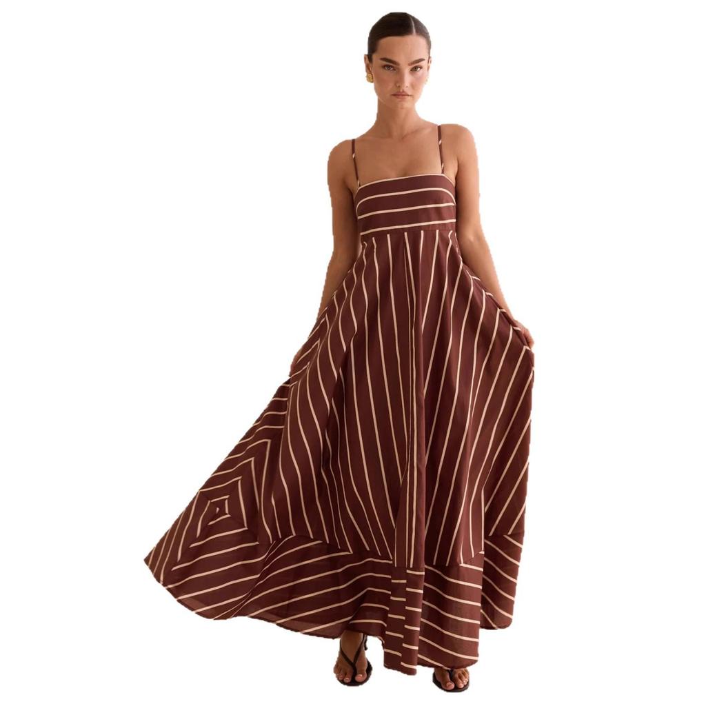 Striped Sleeveless Backless Camisole Dress - Fresh & Casual, Wide Hem (2026).