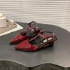 Spring 2025 Fashion Pointed Toe T-Strap Wedge Sandals Women's Shoes Slip-On Regenerated Leather Upper Comfortable Heel Design