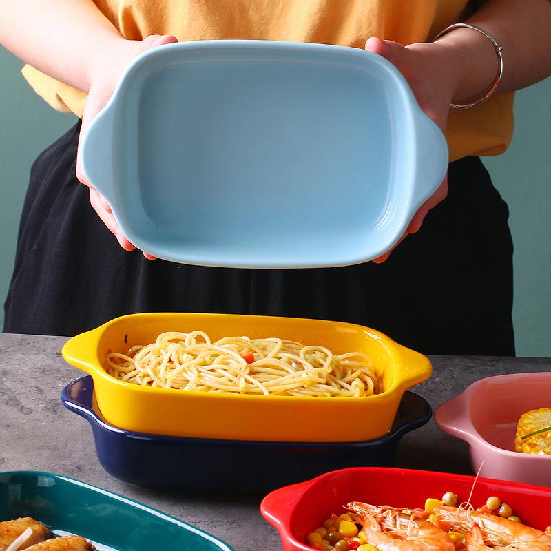 Cheese Baked Rice Plate Creative Ceramic Baking Pan Baking Binaural Plate Vegetable Plate Microwave Oven Cutlery Household Baking Bowl