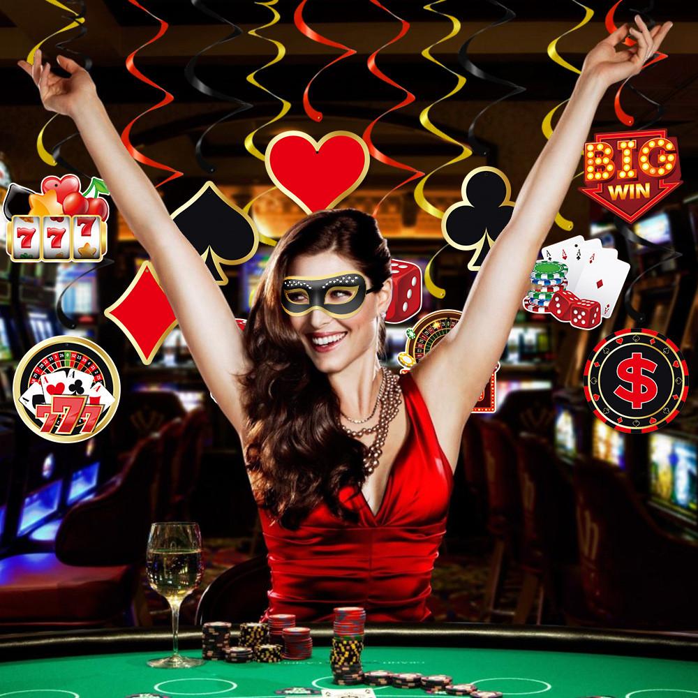 Party Spiral Paper Hangings With Poker Chips Design For Festive Venue Decoration
