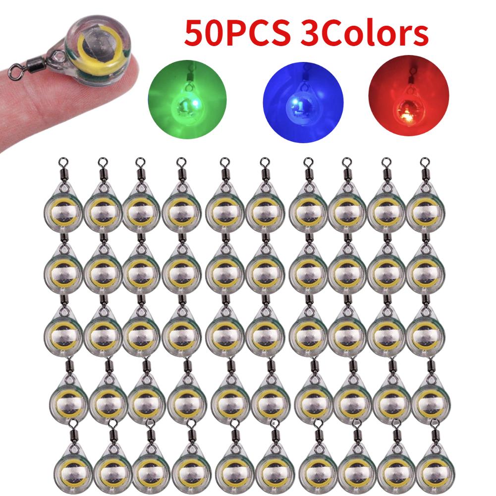10-200pcs Mini Fishing Lure Light LED Deep Drop Underwater Eye Shape Squid Fish Bait Luminous Lure for Attracting Fish
