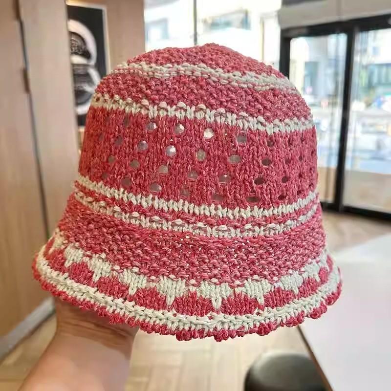 Корейская ручная работа плетёная панама-ведро женская летняя шикарная разноцветный дизайн вырез защита от солнца кепка роза розовый