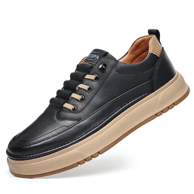 

Высококачественные мужские повседневные кожаные туфли с толстым дном из вулканизированной кожи, мода 2024 года, новая дизайнерская обувь ручной работы для отдыха на открытом воздухе, прогулочные туфли на плоской подошве 44 чёрный