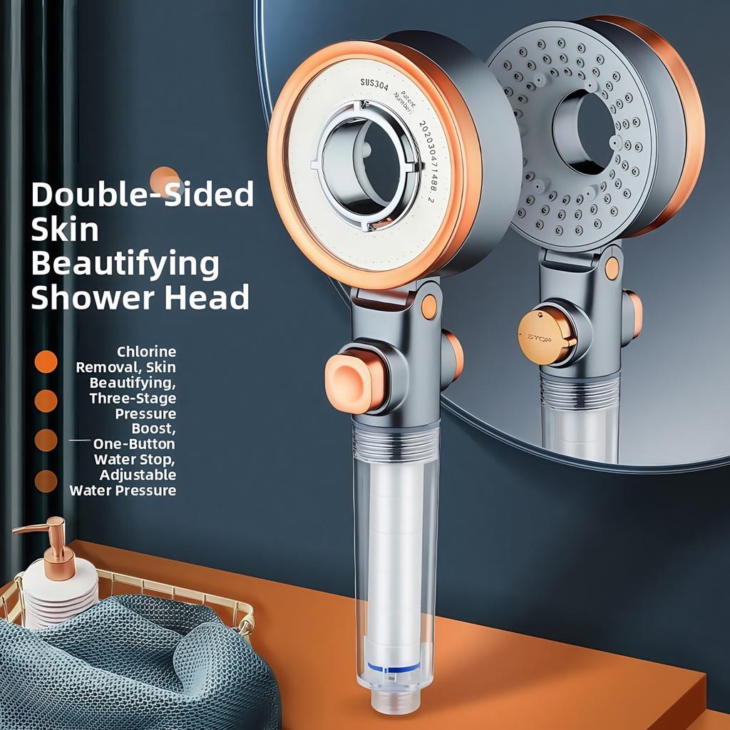 Handheld double-sided unique shower head bathroom 3 kinds of spray water-saving filter round rainfall adjustable nozzle shower