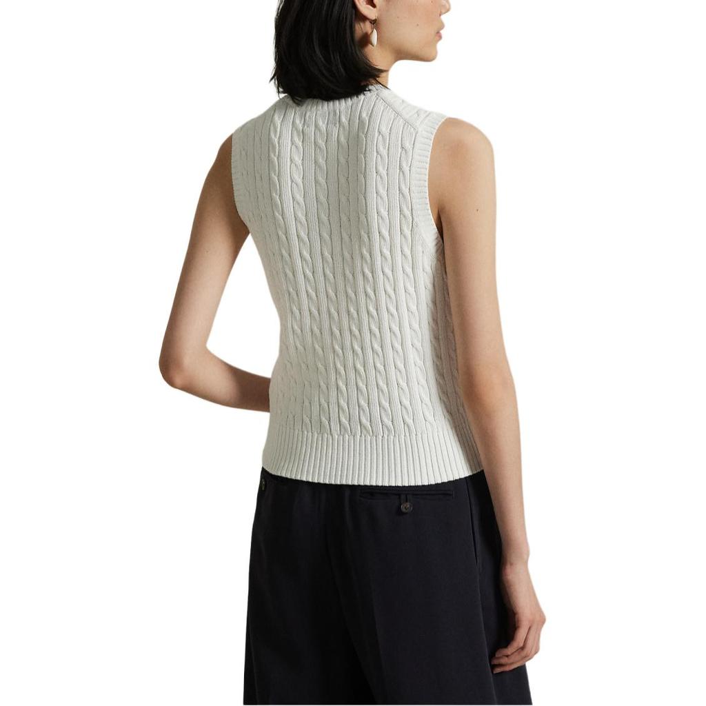 Polo Ralph Lauren Zopfmuster Baumwolle Ärmelloser Pullover Damen Oberteile Weiß WMPOSWENC021229-100
