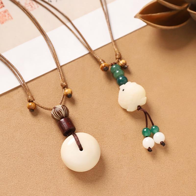 Ivory Fruit Safety Buckle Necklace Long Bodhi Sweater Chain Niche Retro Literary Women's Accessories