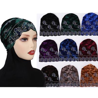 Diamonds Undercap Stretchy Hijab Plain Soft Bonnet Muslim Women Elastic Flannel Inner Hijab Turban Islam Underscarf