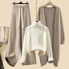 Autumn 2025 Knit Cardigan Set with High-Neck Sweater & Wide-Leg Pants