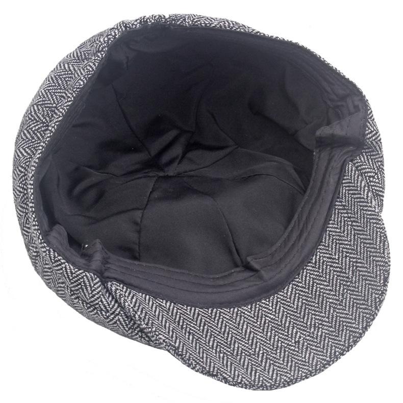 Autumn Winter Herringstone Pattern Octagonal Cap Men's British Beret Newsboy Cap Forward Cap