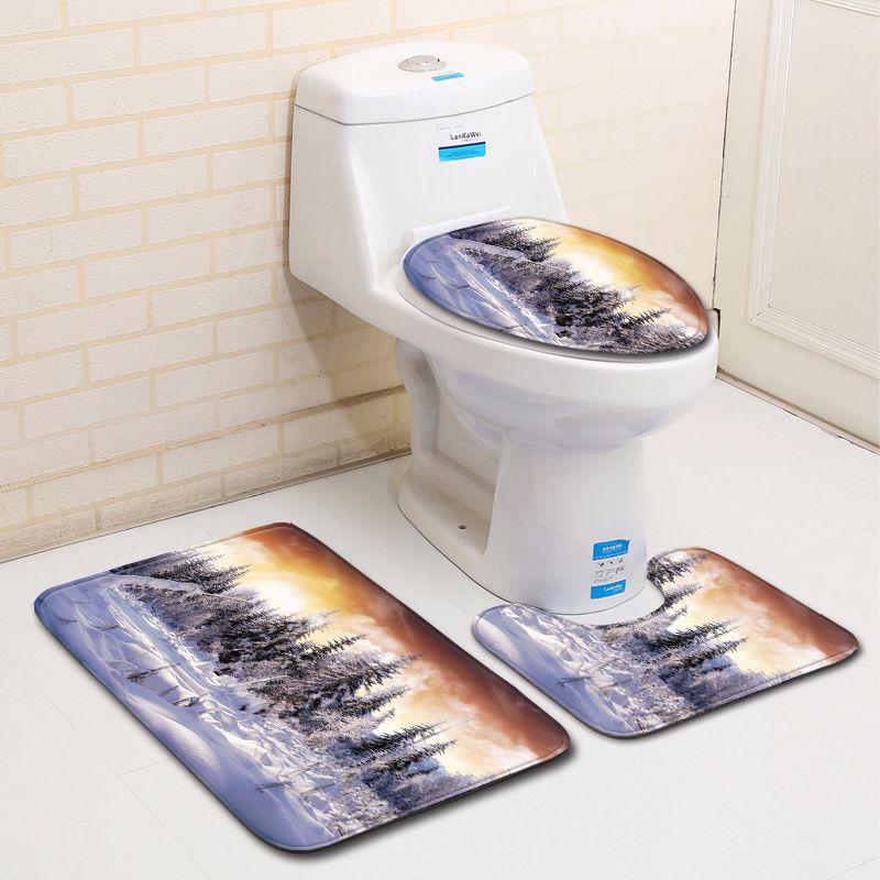 3D Snow Bathroom Toilet Three-Piece Floor Mat Door Mat Bathroom Carpet