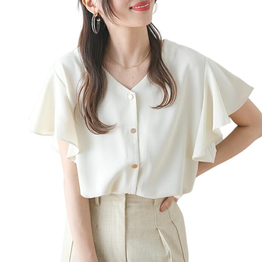 Meme Extra Blouse for Short Short Sleeve Flared Cut and Summer Large Loose Front XL [MEME XTRA] Women, Sleeve, Summer, Spring, V-neck, T-shirt,