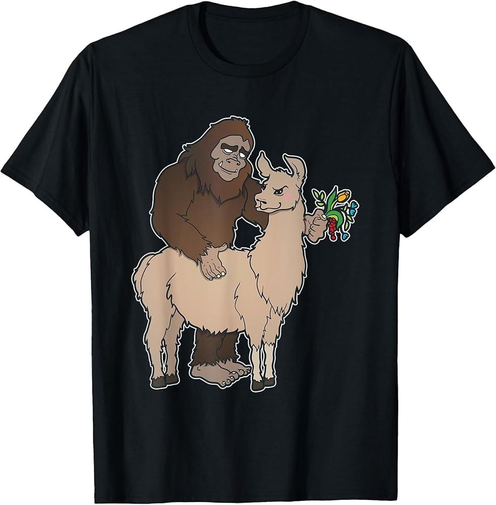 Bigfoot and Llama Best Friends Funny Sasquatch Gift TShirt Unisex T-Shirt XXXXL