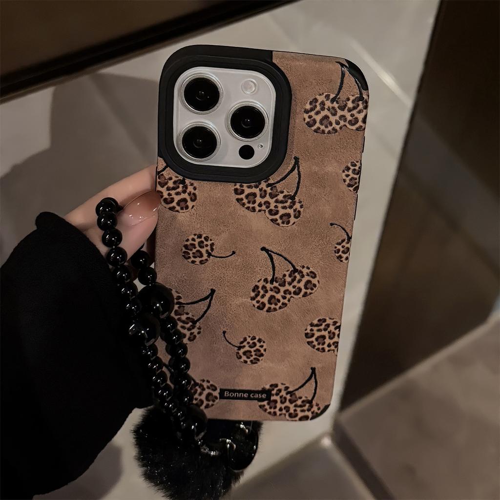 Sweet Cool Leopard Cherry for IPhone16 for Apple 17 Phone Case 15promax Suede 14 Plush Rope 13
