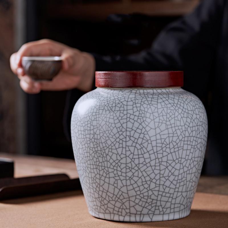 Caddy de Té de Cerámica con Craquelado de Hielo Estilo Chino Multifunción para el Hogar Oolong Tieguanyin Tarro Sellado Bote de Café Organizador de Especias