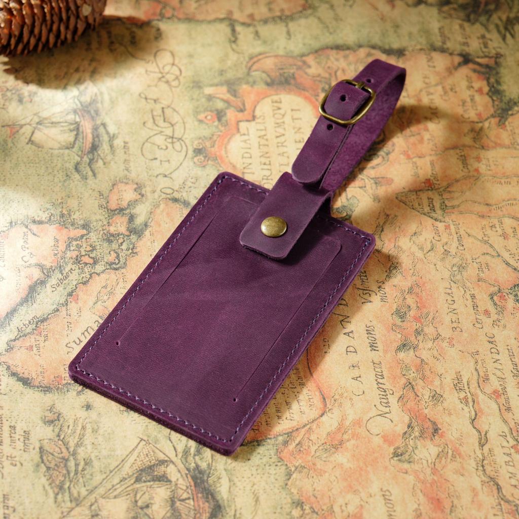 2025 Vintage Genuine Leather Luggage Tag Rectangle Travel Hang Tag Personalized Check-in Card Holder for Airplane/Business Trips