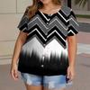 Plus Size Women's Fashion Casual Vintage Printed O-Neck Short Sleeve Button T-Shirt Top