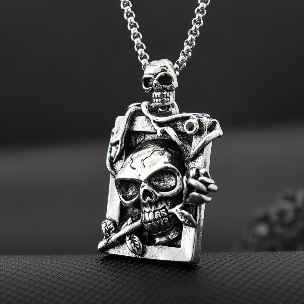 Rock Hip Hop Driedimensionaal Legering Schedel Roos Mannen Hanger Ketting