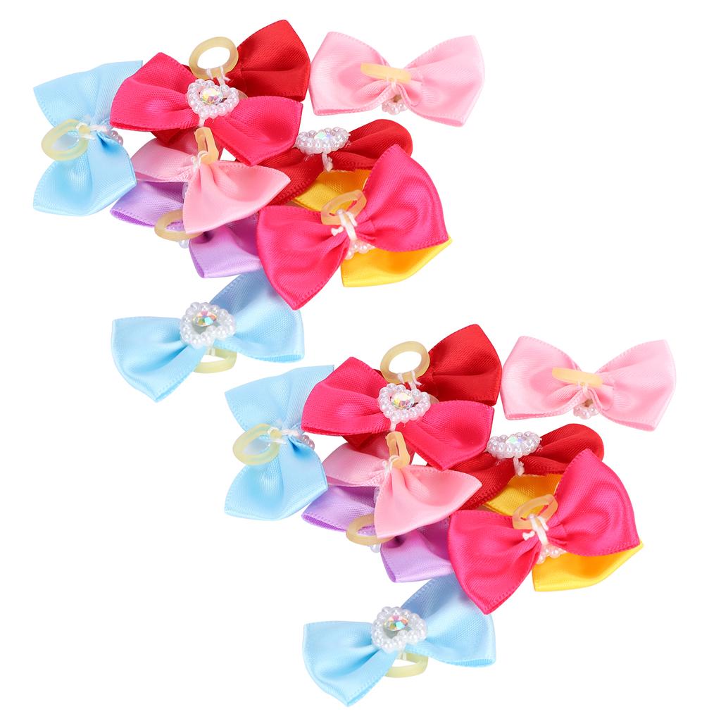 20Pcs Handsewn Cute Pet Hair Bows Grooming Bows Lovely Bowknot with Rubber Bands for Pet