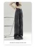 2025 Spring/Fall Women's High-Waisted Wide-Leg Printed Jeans - American Style, Slimming, Loose, Drapey, Floor-Length.