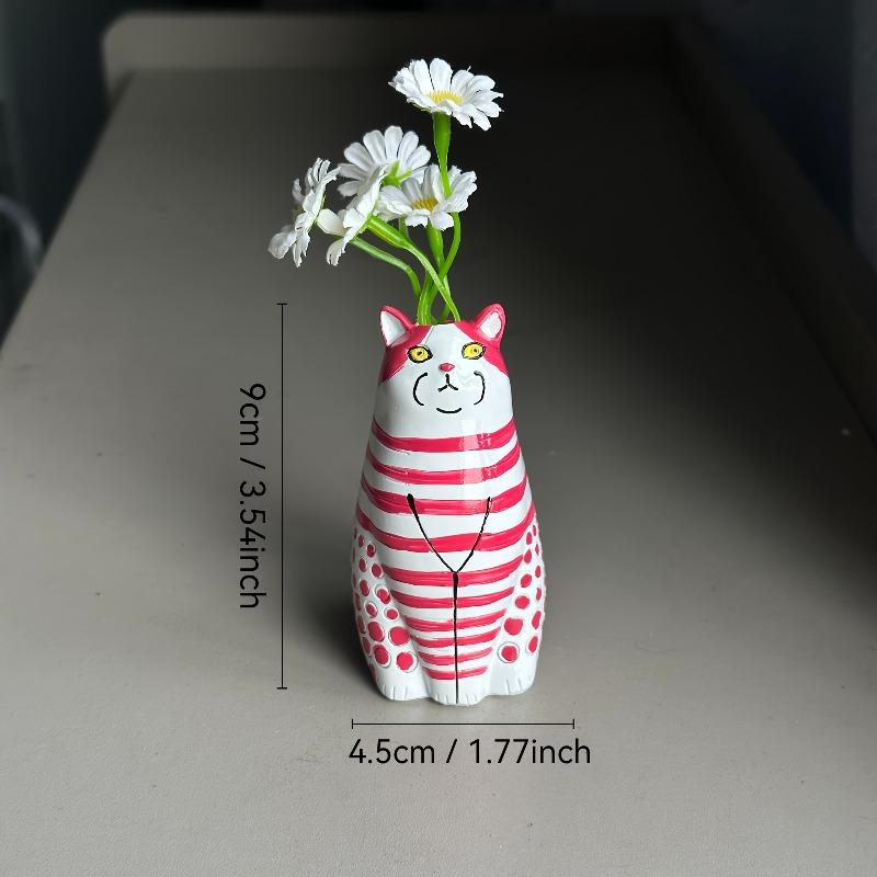 5pcs Whimsical Polka Dot Cat Vase Set Resin Flower Pot with Colorful Striped Cats Adorable Mini Decorative Figurine Home Decor
