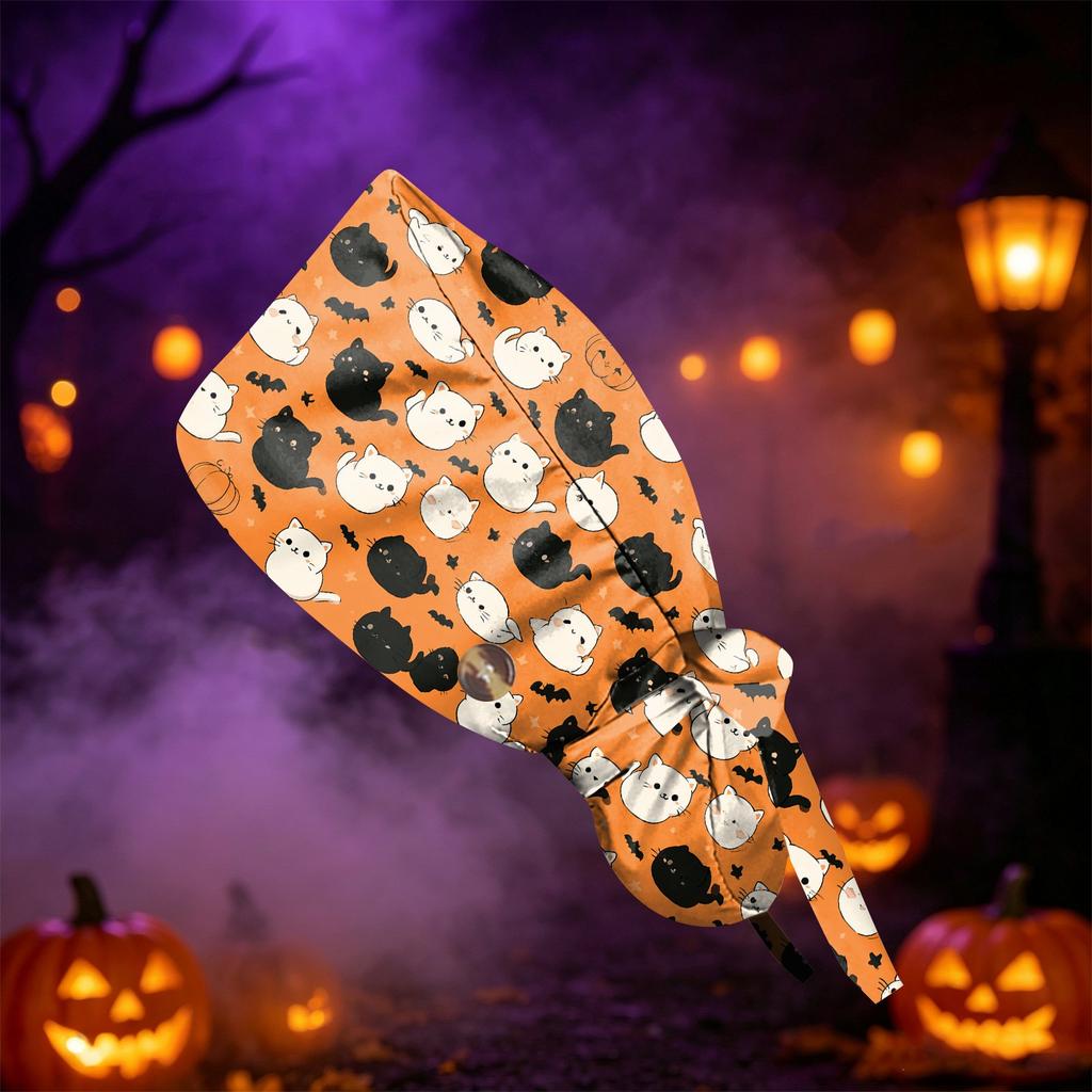 Cappello da Lavoro/Doccia/Scrub con Stampa di Halloween per Capelli a Coda - Multiuso per