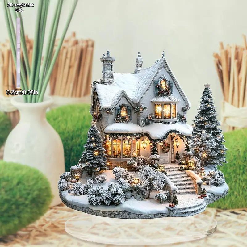 Böhmische Acryl-Weihnachtsdekoration, Weihnachtsbaum, Multifunktionales Schreibtisch-Display Schneemannhaus-Szene, Heim-Tischdekorationen, Kinderzimmer,