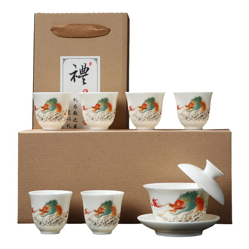 Premium Porcelain Gai Wan Tea Set For Home Traditional Chinese Brewings Household Hand Grasp Bowl Set For Household