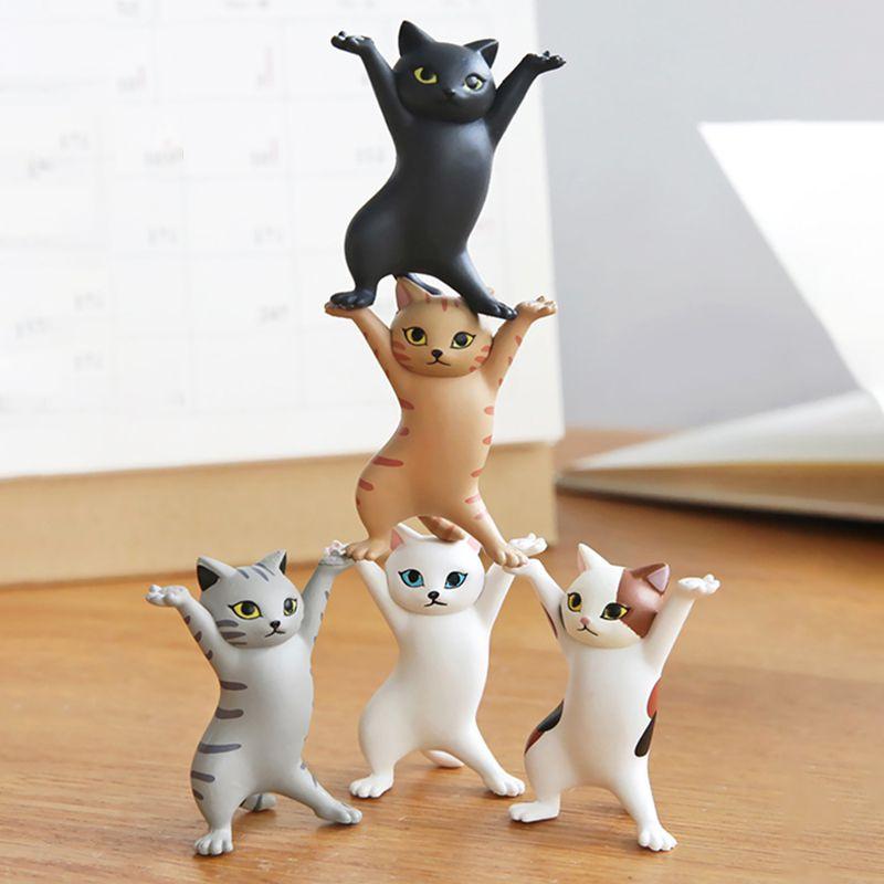 Charming Cat Figure Pen Holder Jewelry Stand And Earphone Support In Sturdy Pvc Material