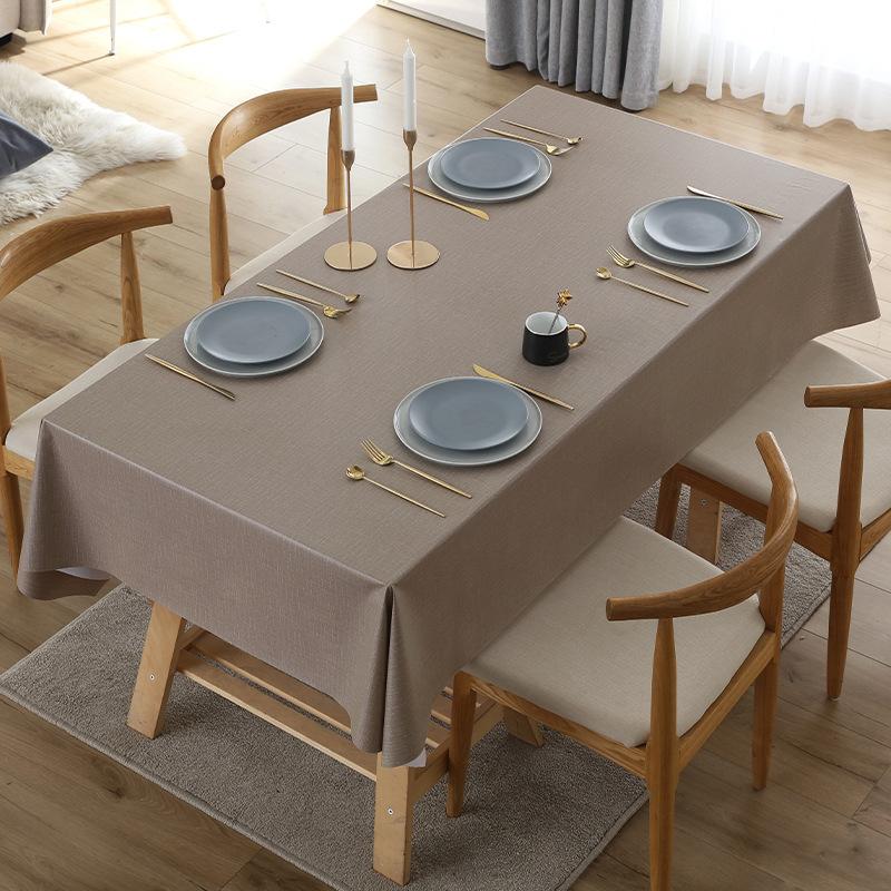 Round Table Tablecloth Solid Color Simple Waterproof, Oil-Proof, Wash-Free And Anti-Scalding Pvc Dining Table Cloth Imitation Cotton And Linen Coffee