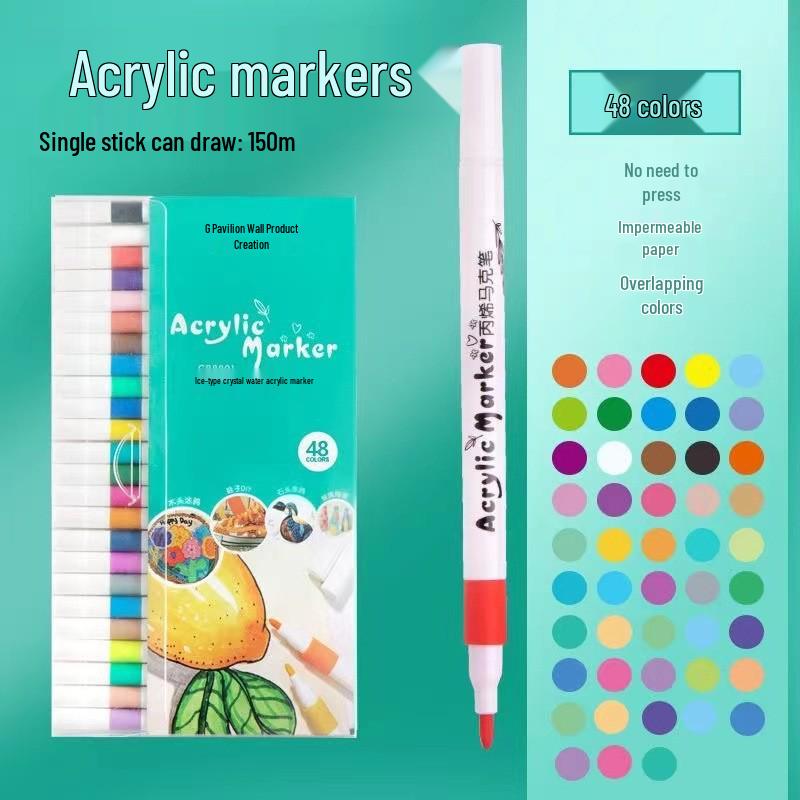 80-Color Acrylic Watercolor Markers Set for Kids - PVC Box with Layerable Graffiti Paintbrushes