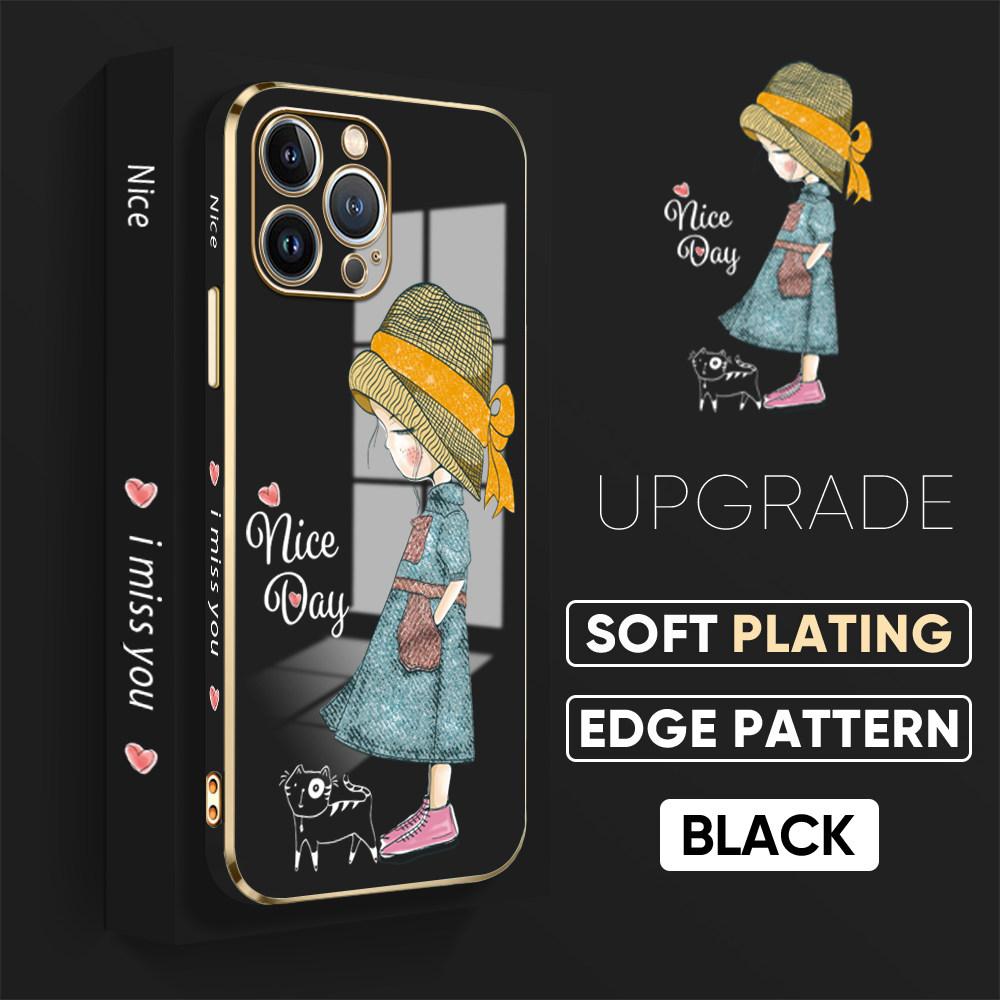 For iPhone 16 15 Max Samsung S24 S23 Plus A15 A35 A53 A73 Xiaomi 11T 12T 13T Redmi 13C Lovely Girl Design Soft Plated TPU Phone Case