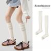 Female Autumn and Winter All Match Pure Color Boneless Long Tube Over Knee Pile Cotton Socks